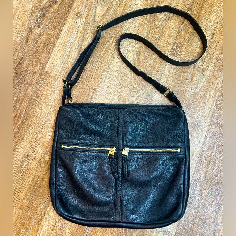 Fossil Black Soft Leather Bag with Gold Accents